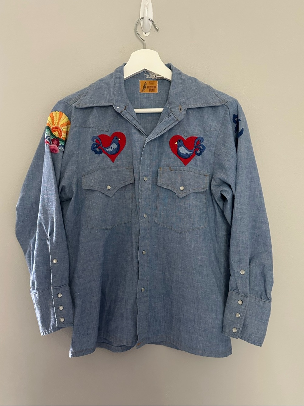 Vintage Sears Western Wear Embroidered Denim Button Up Shirt